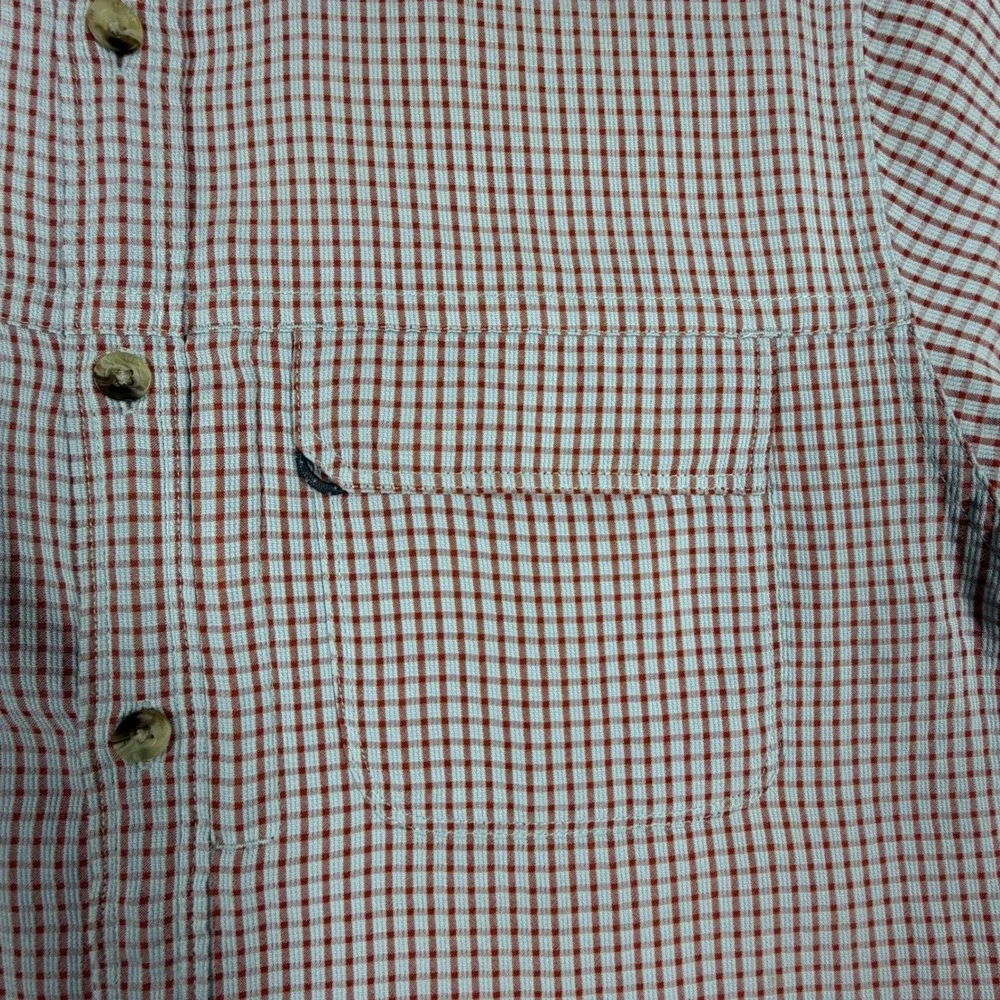 The North‎ Face Mens Medium M Red Micro Check Short Sleeve Vented Hiking Shirt
